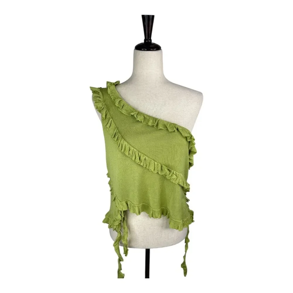 Pretty Little Thing Green Frill Detail Asymmetric One Shoulder Top Plus Size 16 - Picture 3 of 6